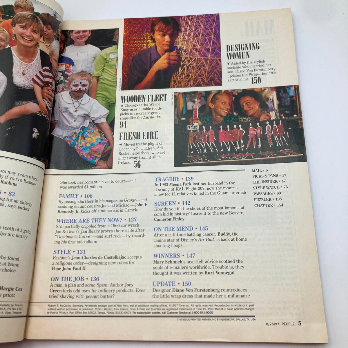Interior page of People Weekly Magazine August 25 1997 featuring articles about various topics, including a piece on Princess Diana and Dodi Al Fayed. The layout shows headlines and images, showcasing the vintage design of the magazine.