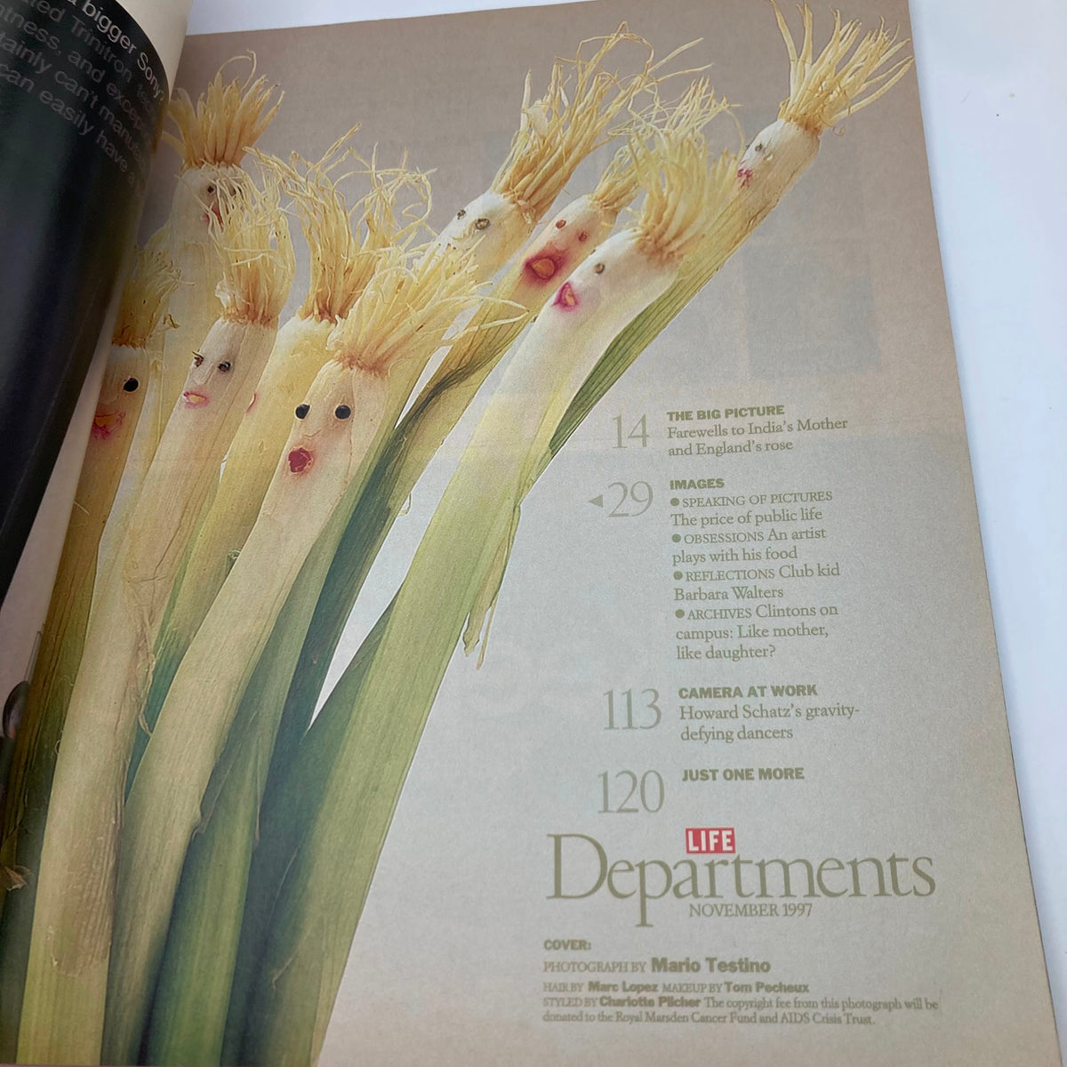 Another interior page of Life Magazine November 1997 displaying a creative feature on food art, highlighting whimsical illustrations for the article sections.
