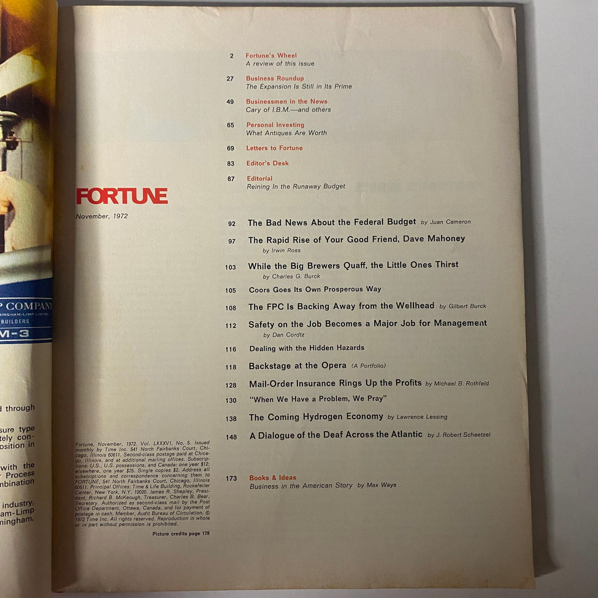 Fortune Magazine November 1972 The Runaway Federal Budget No Label VG