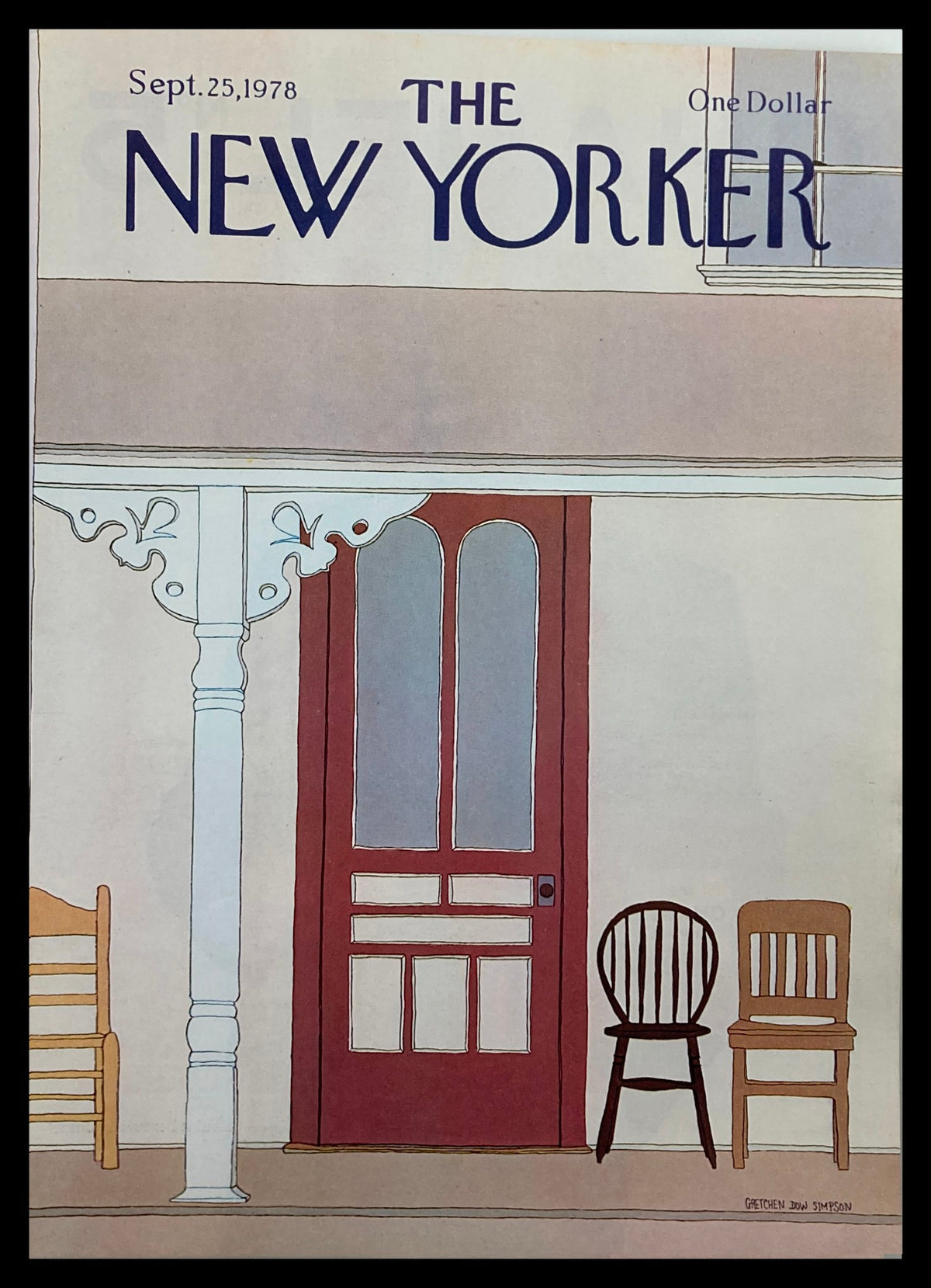 Cover of The New Yorker from September 25, 1978, featuring artistic illustrations of chairs by Gretchen Simpson, showcasing a vintage aesthetic.