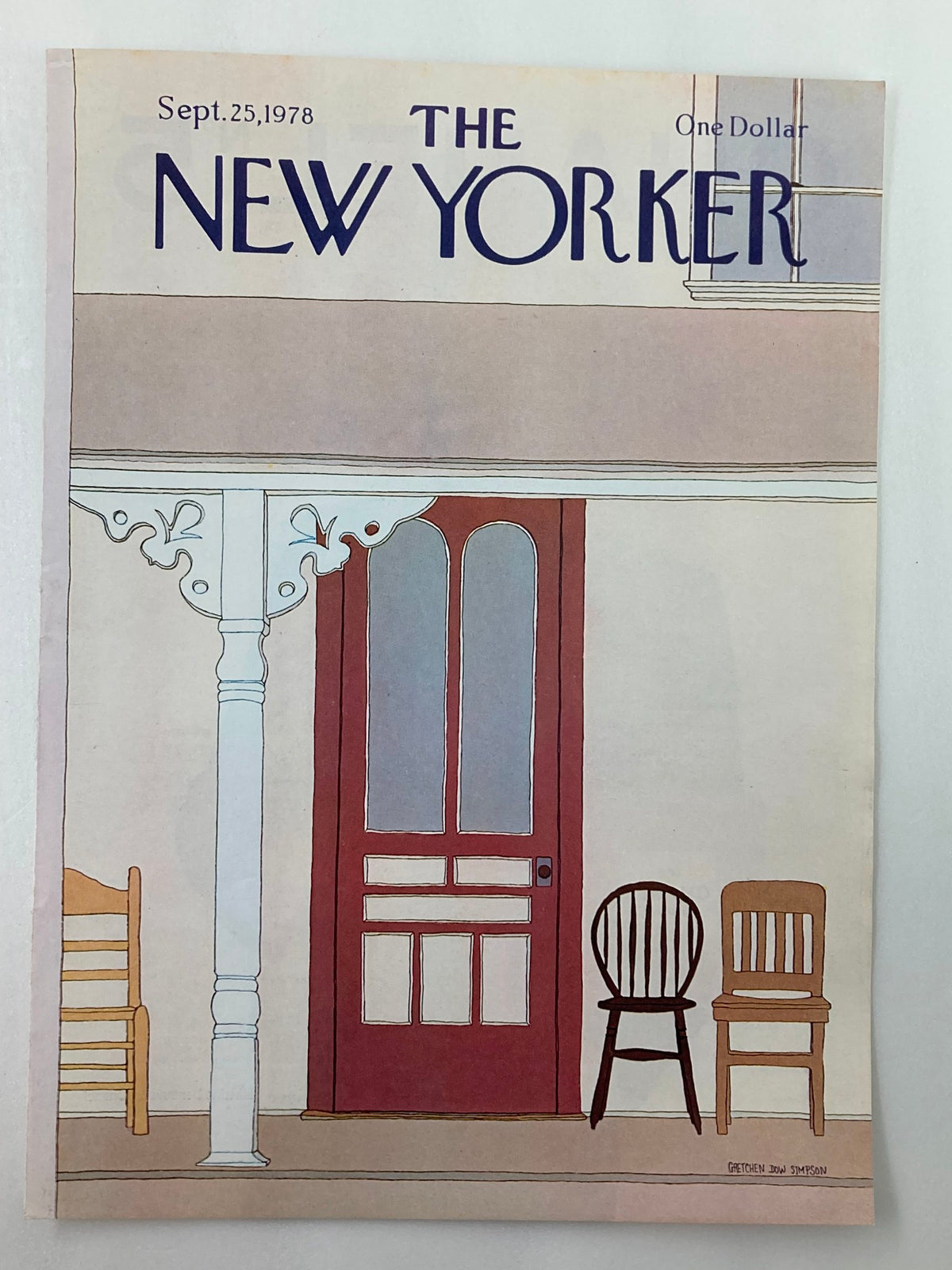 The New Yorker magazine cover dated September 25, 1978, displaying a minimalist design of chairs and a red door, illustrated by Gretchen Simpson.