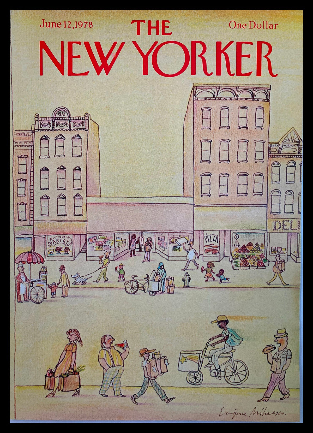 Cover of The New Yorker June 12, 1978, featuring the artwork titled 'Sidewalks' by Eugene Mihaesco, illustrating a lively street scene in New York City.