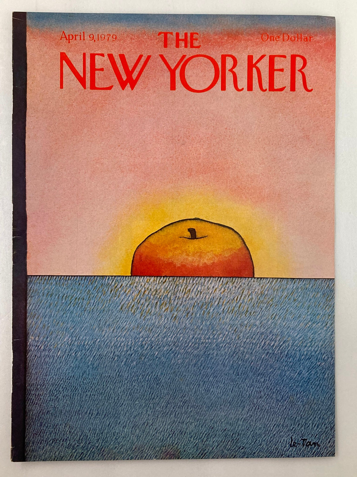 Cover of The New Yorker dated April 9, 1979, showcasing an artistic depiction of a sun and apple, created by Pierre Le-Tan.
