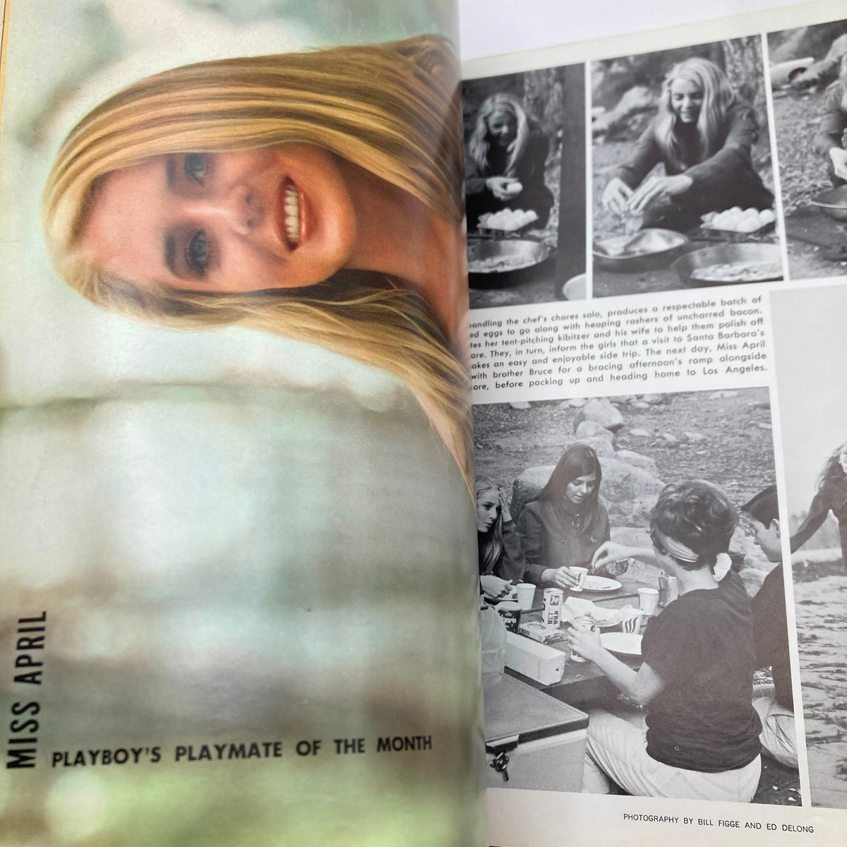 Inside page of VTG Playboy Magazine April 1969 highlighting Miss April, the Playmate of the Month, with a smiling portrait and a glimpse into vintage lifestyle.