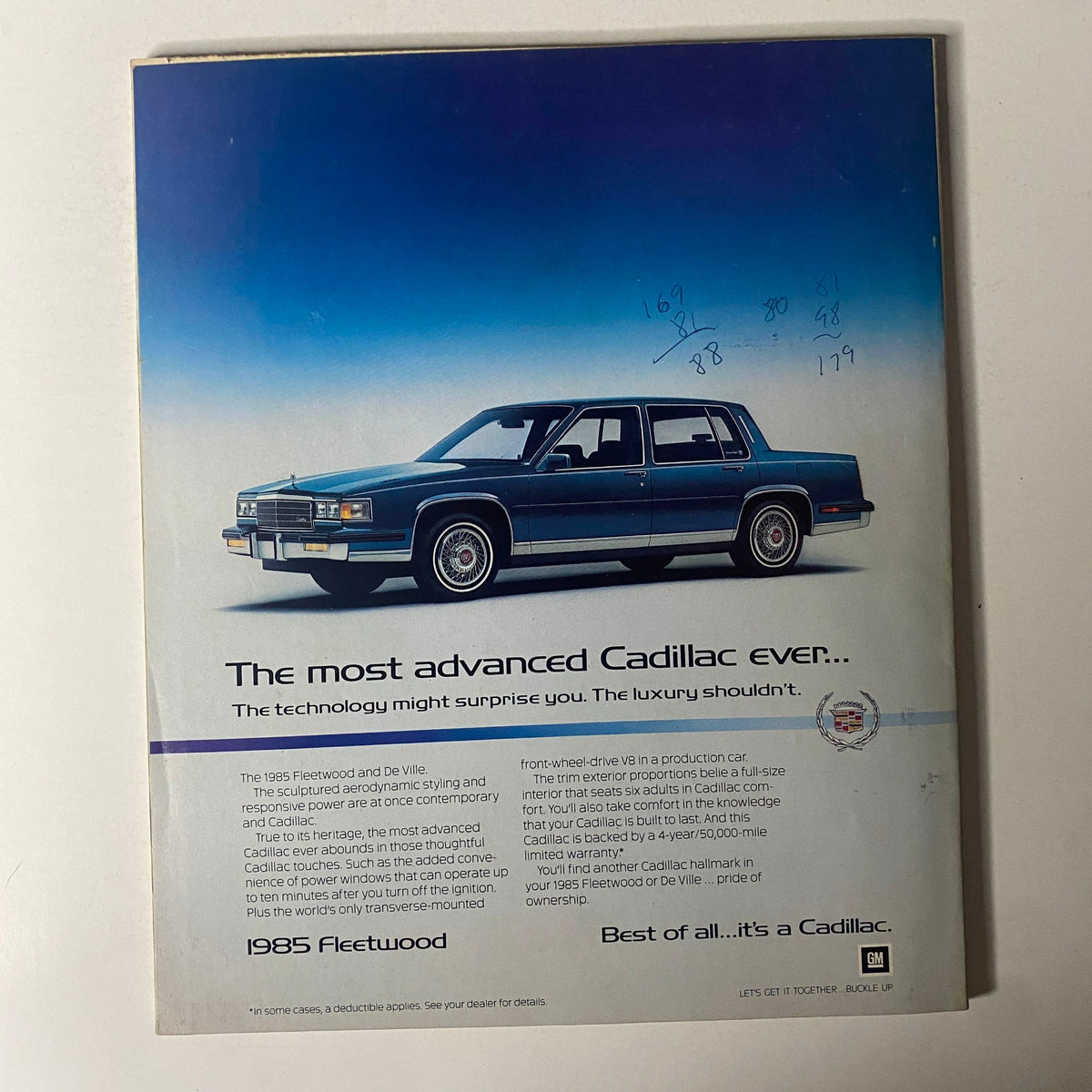 An advertisement for the 1985 Cadillac Fleetwood in the April 1, 1985 issue of Fortune Magazine, showcasing the luxury vehicle with descriptive text highlighting its advanced technology.