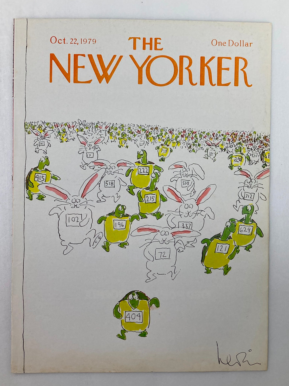 COVER ONLY The New Yorker October 22 1979 featuring the whimsical 'Turtle Bunny Race' by A. Levin, showcasing a humorous depiction of turtles and bunnies in a race, perfect for collectors.