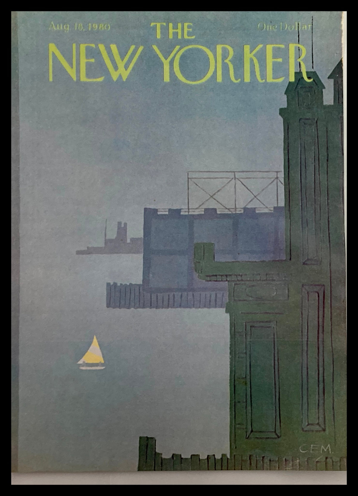 Cover of The New Yorker August 18, 1980 titled 'Saily Away' by Charles Martin, features artistic seaside imagery with a small sailboat.