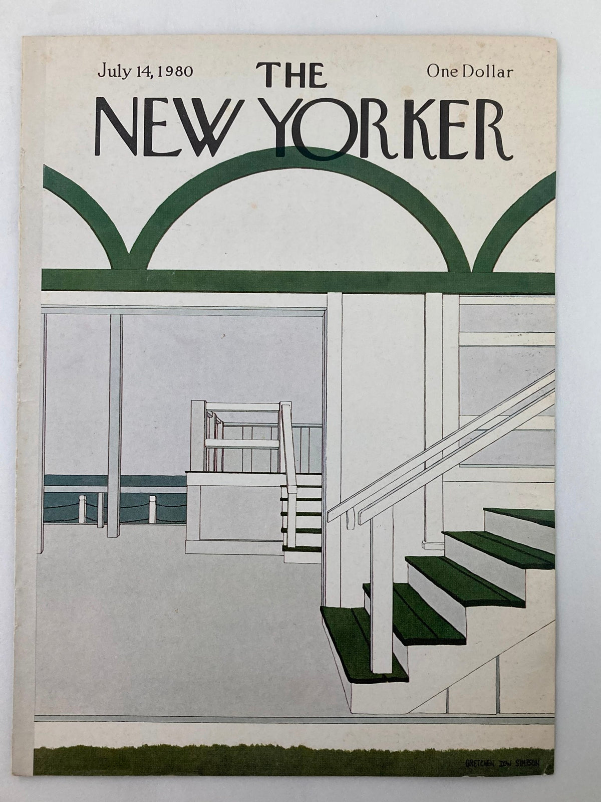 COVER ONLY The New Yorker July 14 1980 featuring a distinctive illustration of stairs by Gretchen Dow Simpson, showcasing artistic details and a nostalgic design.