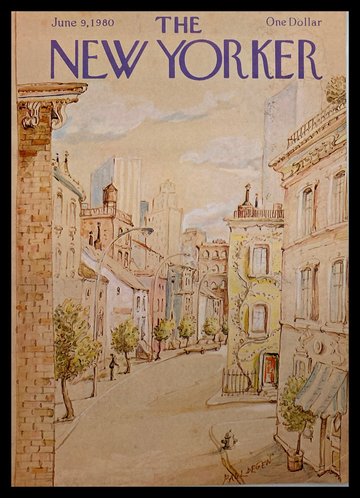 Cover of The New Yorker magazine from June 9, 1980, featuring the artwork 'Empty Streets' by Paul Degen, depicting a quiet city street scene with buildings and trees.