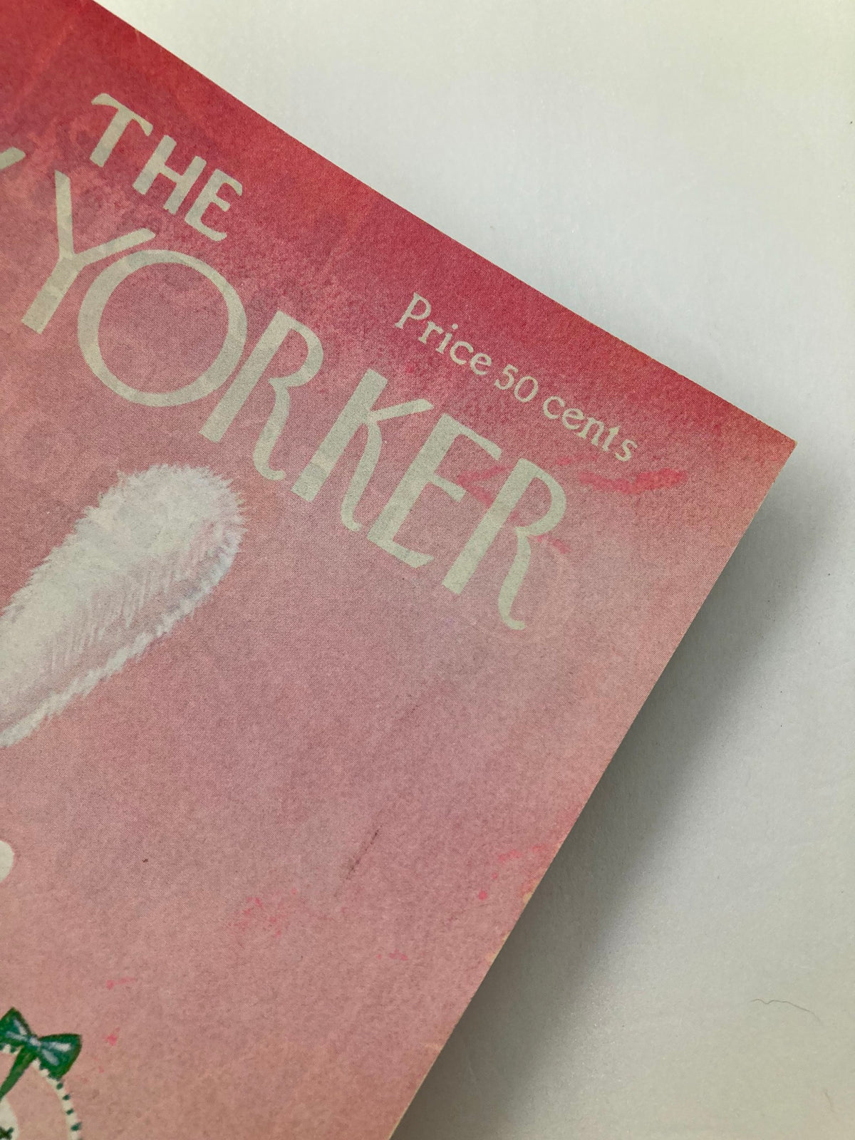Detail of The New Yorker April 15, 1974 cover, created by Chas Addams, displaying pricing and publication title, focusing on the classic vintage aesthetic.