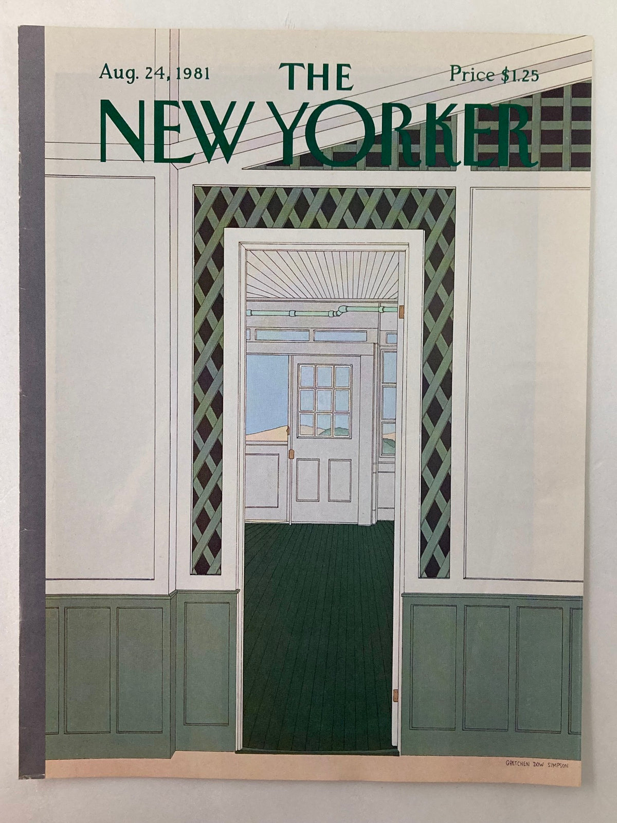 COVER ONLY The New Yorker August 24 1981 Beach House by Gretchen S. featuring a vintage magazine cover with a depiction of a beach house interior and open doors.