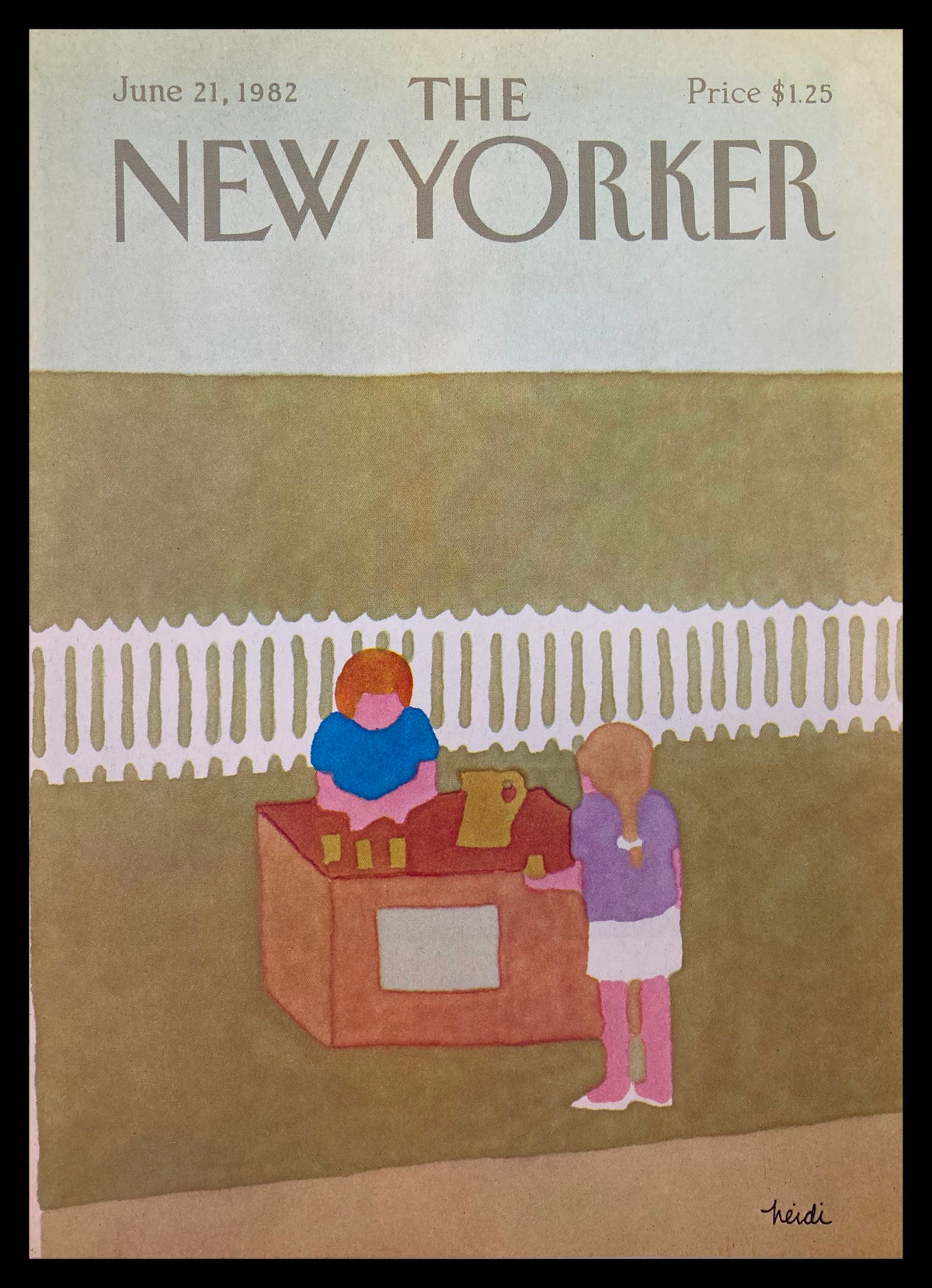 Cover of The New Yorker June 21 1982 titled 'Lemonade' by Heidi Goennel featuring a lemonade stand and children.