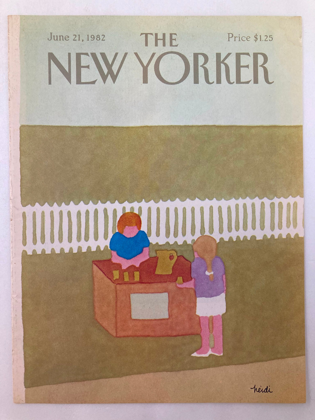 Cover of The New Yorker dated June 21 1982, titled 'Lemonade' by Heidi Goennel, depicting a colorful lemonade stand scene.