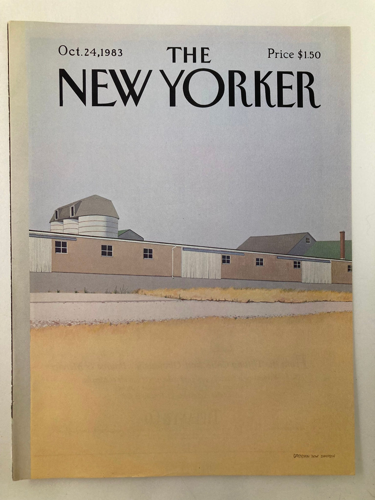 COVER ONLY The New Yorker October 24 1983 depicting the 'Factory' artwork by Gretchen Simpson, highlighting an illustrative representation of industrial architecture set against a muted background.
