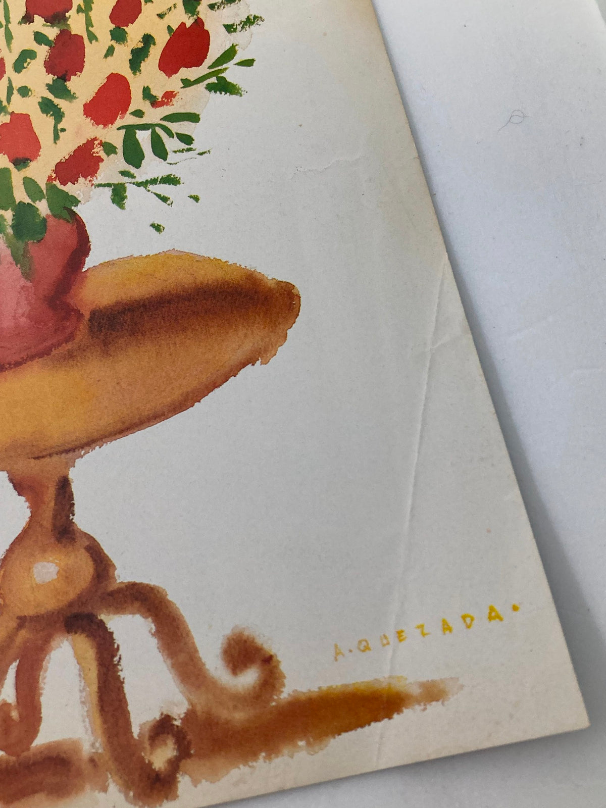 Detailed view of the Rose Vase illustration on The New Yorker cover from September 10, 1984, highlighting the signature of artist Abel Quezada amid a classic design.