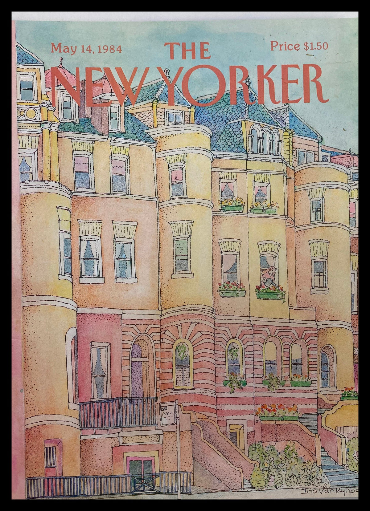 COVER ONLY The New Yorker May 14 1984 Apartment illustration by Iris Van Rynbach featuring colorful urban architecture and detailed design, showcasing the artistic style of the 1980s.