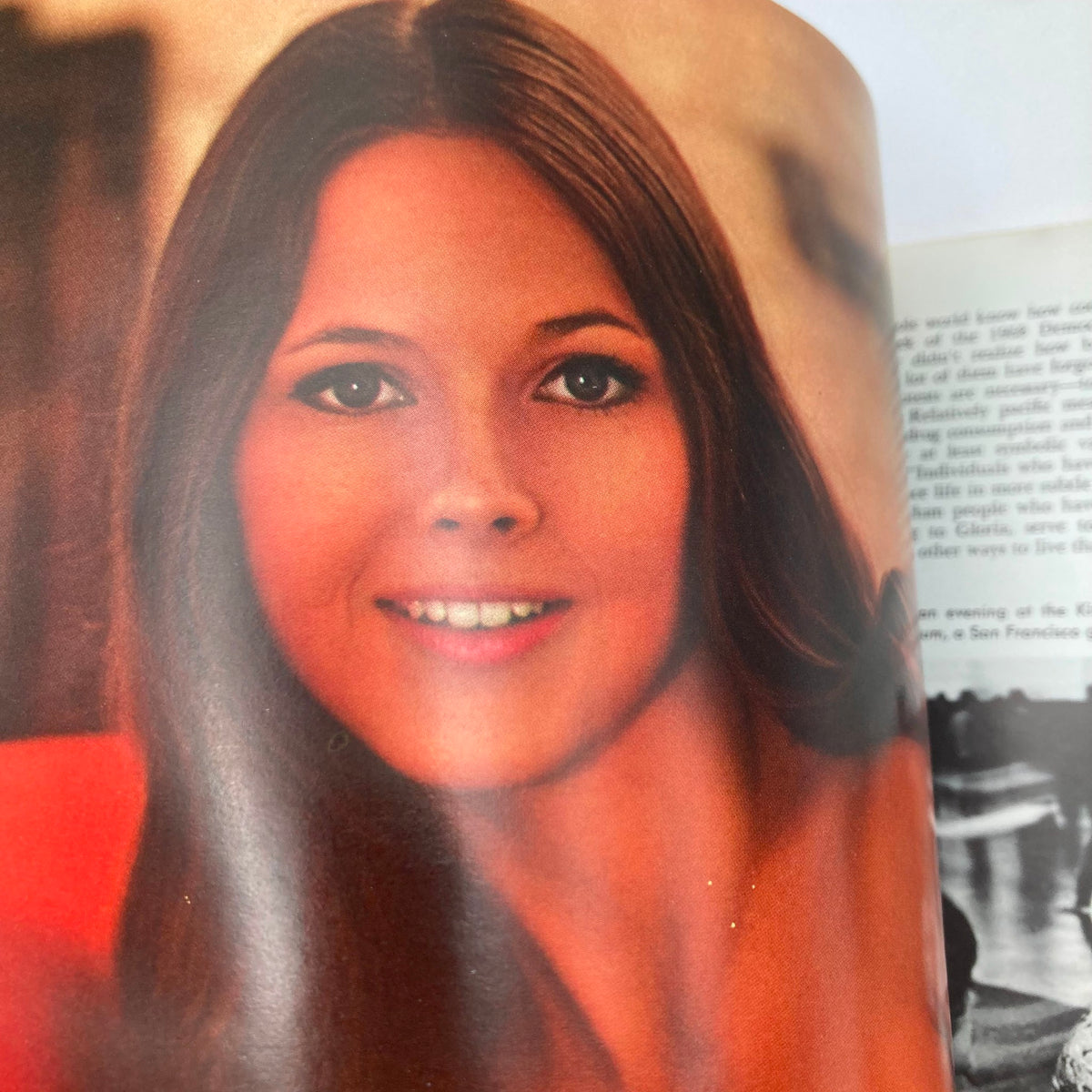 Vintage Playboy Magazine December 1969 interior image showcasing a portrait of the featured model with long brown hair, highlighting the magazine's aesthetic.
