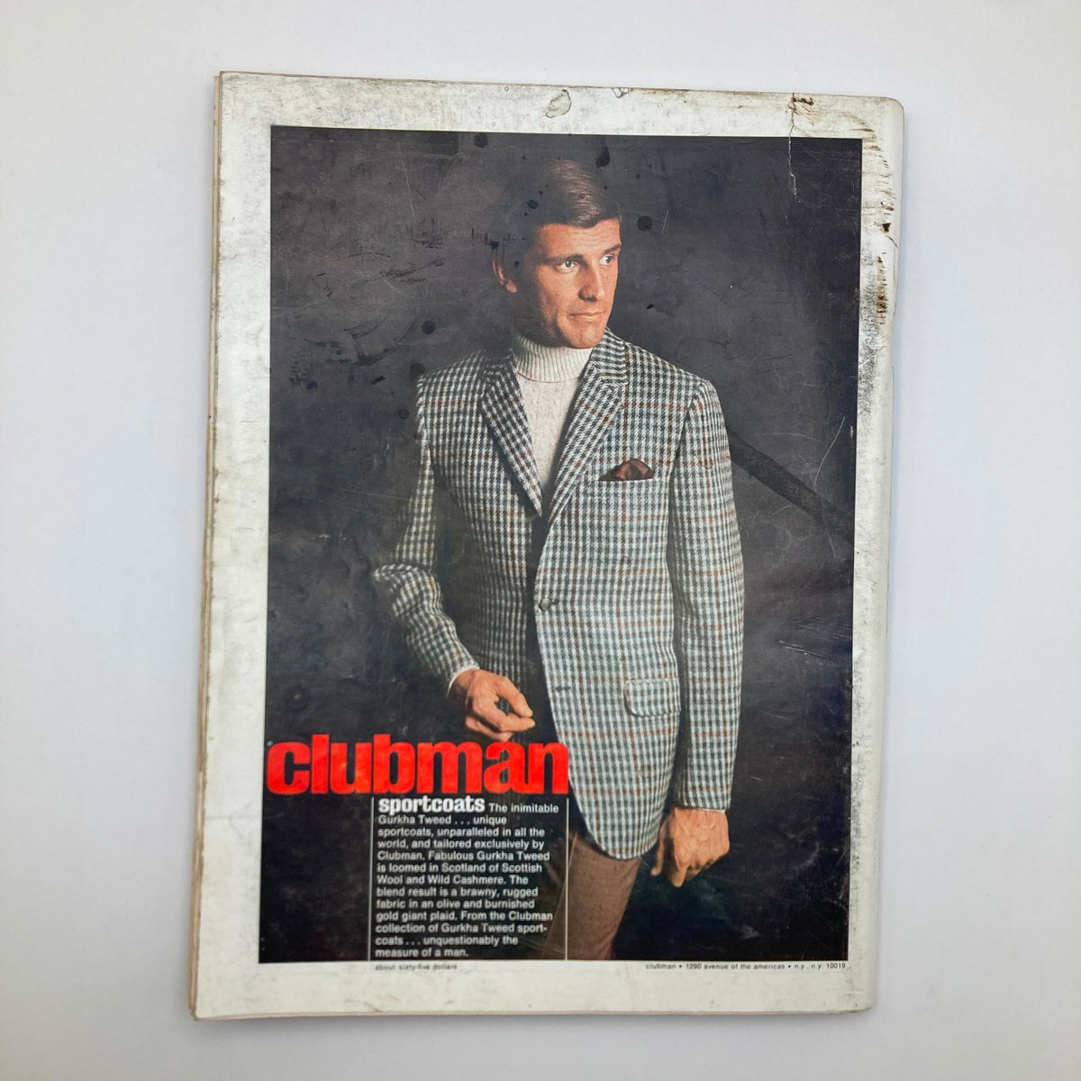Back cover of VTG Playboy Magazine September 1968 displaying a fashionable advertisement for Clubman sportcoats, exemplifying the classic style of the era.