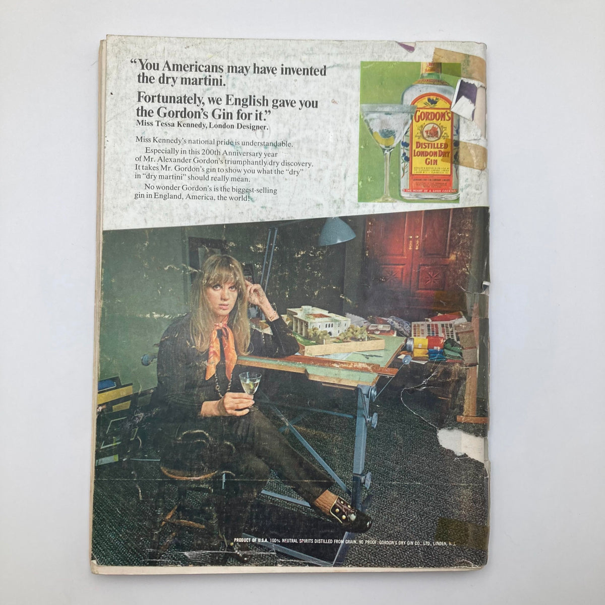 Back cover of VTG Playboy Magazine May 1969, featuring a vintage advertisement for Gordon's Gin with a striking design.