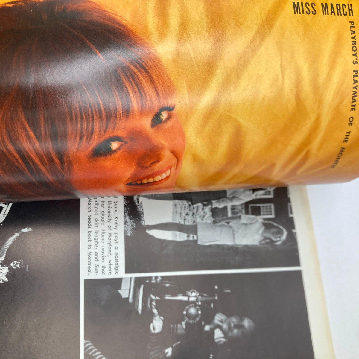 Inside pages of VTG Playboy Magazine March 1969 highlighting the centerfold of Kathy MacDonald, Playmate of the Month, surrounded by nostalgic imagery.