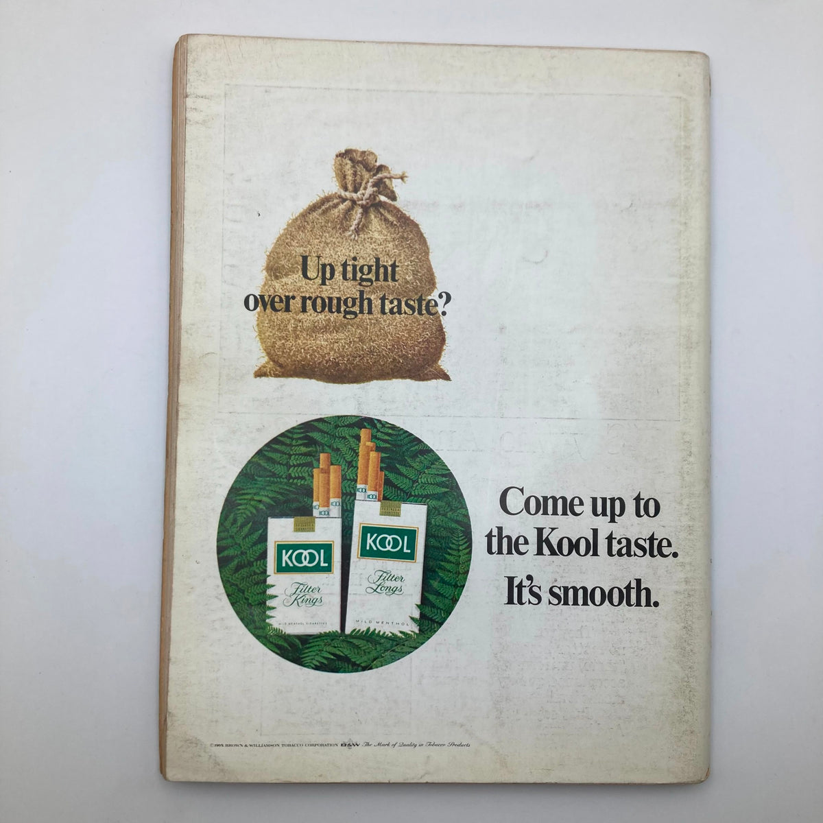 Back cover of VTG Playboy Magazine March 1969 displaying an advertisement for Kool cigarettes with a vintage design aesthetic.