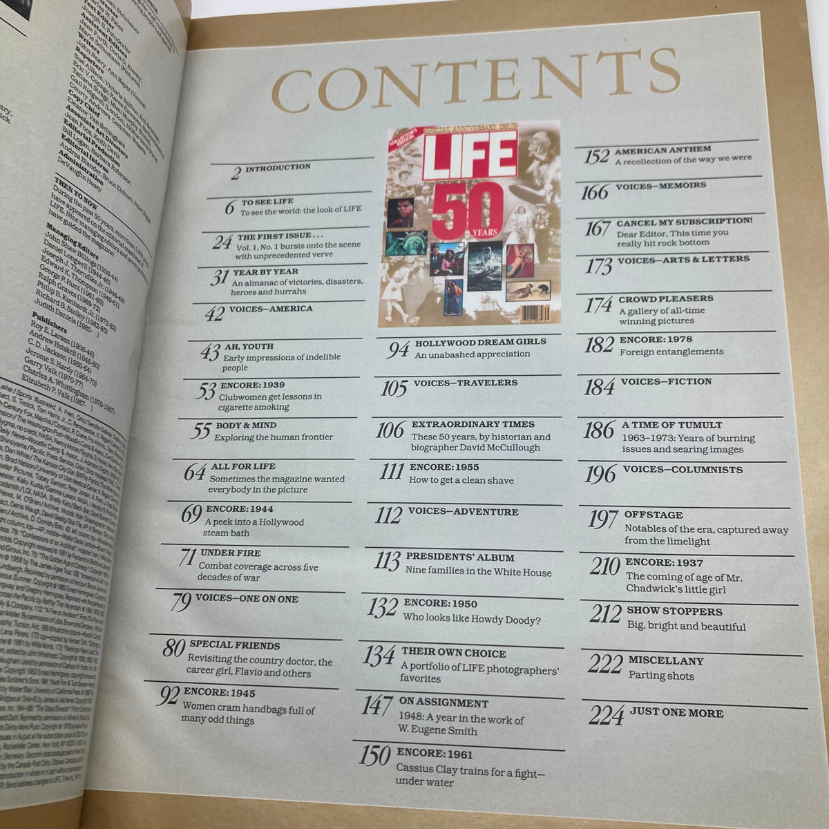 Contents page of VTG Life Magazine Fall 1986 Special Anniversary Issue 50 Years of Life showcasing article titles and highlights from the anniversary edition.