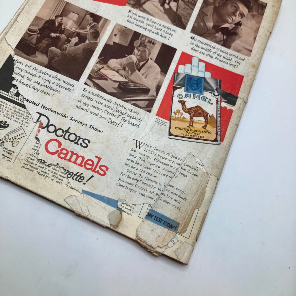 Detail of the back cover of the Saturday Evening Post Magazine from May 10, 1952, highlighting various vintage ads, including a Camel cigarettes advertisement, capturing the essence of 1950s marketing.