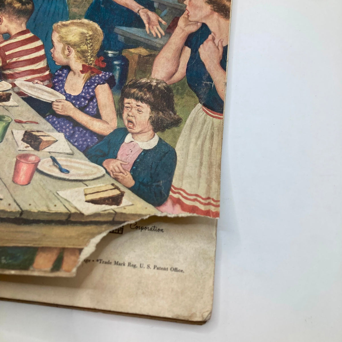 Close-up of the cover of The Saturday Evening Post Magazine June 27, 1953, illustrating children at a picnic, with a focus on a girl showing a distressed expression as others eat.