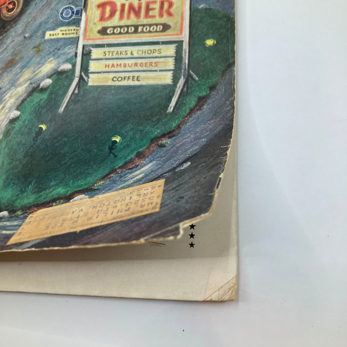 Close-up view of the cover art from the Saturday Evening Post Magazine, October 10, 1953, highlighting the diner signage and vibrant colors that reflect the 1950s era.