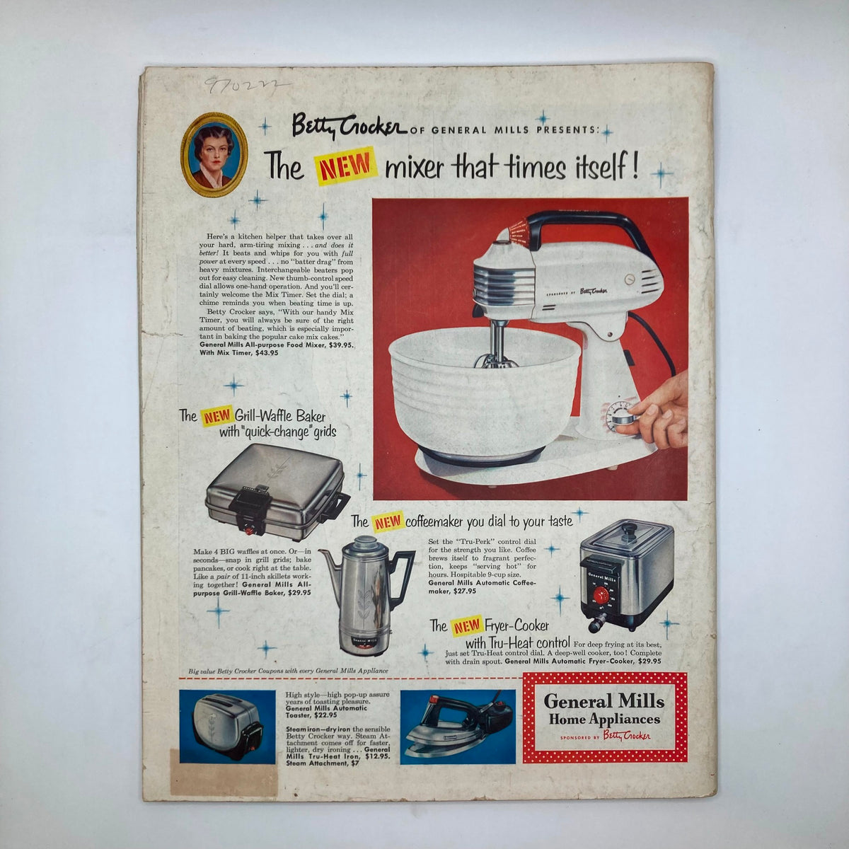 Vintage advertisement for the Betty Crocker mixer showcasing the new time-saving kitchen appliance, featuring the title from Saturday Evening Post Magazine October 10, 1953 The Country Club - Ben Prins.