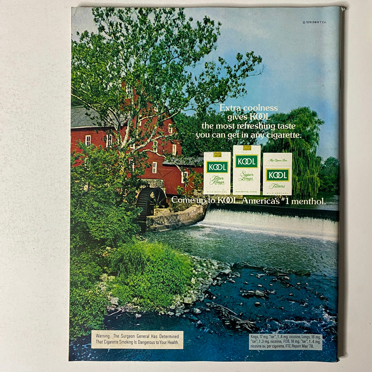 Back cover of Esquire Magazine November 21, 1978 displaying an advertisement for Kool cigarettes, featuring a scenic landscape.