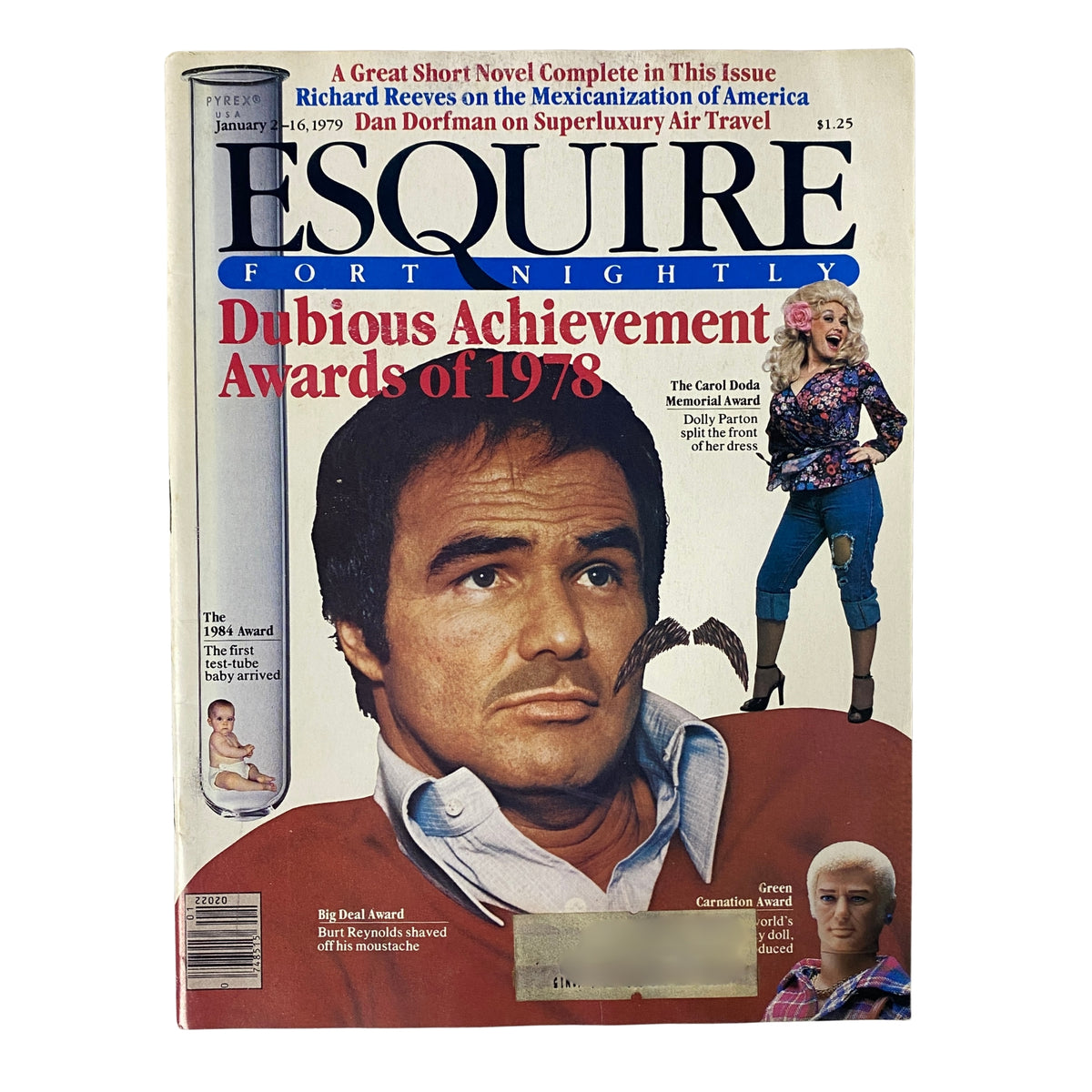 Esquire Magazine January 2-16, 1979 featuring Burt Reynolds and Dolly Parton on the cover, highlighting the Dubious Achievement Awards of 1978.