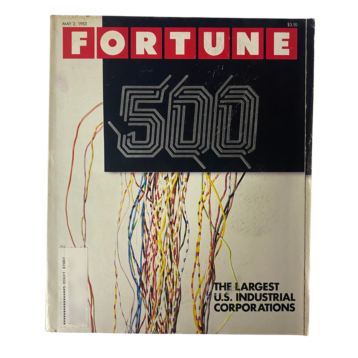 Cover of Fortune Magazine dated May 2, 1983, featuring the title 'Fortune 500' and the phrase 'The Largest U.S. Industrial Corporations', with colorful threads depicted.