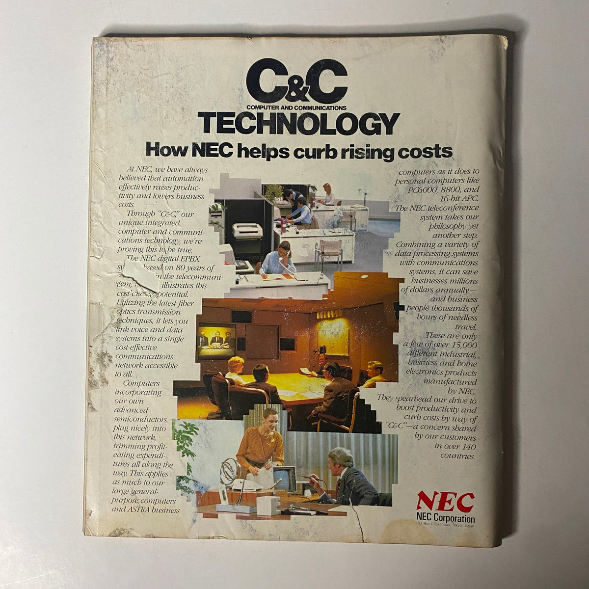 Back cover of Fortune Magazine June 13, 1983 highlighting technology contributions from NEC Corporation to curb rising costs.