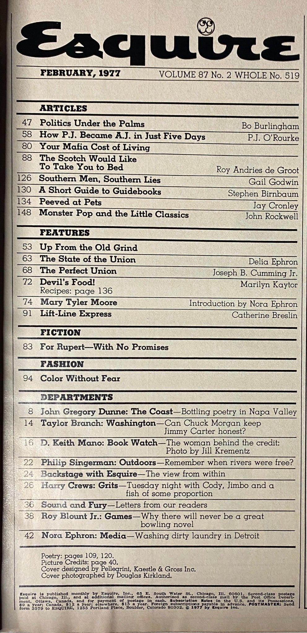 Esquire Magazine February 1977 featuring Robert Redford, Barbara Walters, and Roger Staubach. Contains articles and features reflecting the socio-political landscape of the 1970s.