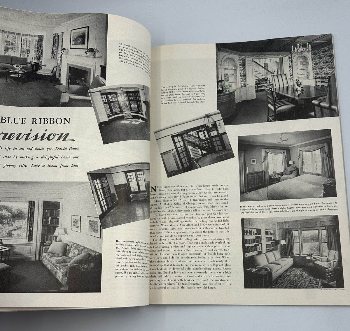House Beautiful Magazine September 1941 presenting the Blue Ribbon Revision section with photographs of stylish living spaces and interior design.
