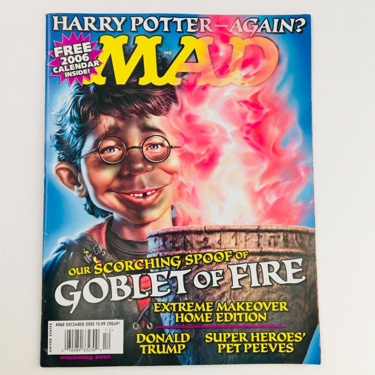 Cover of Mad Magazine December 2005 No. 460 featuring a humorous illustration related to Goblet of Fire, showcasing a character with a comical expression and magical elements.