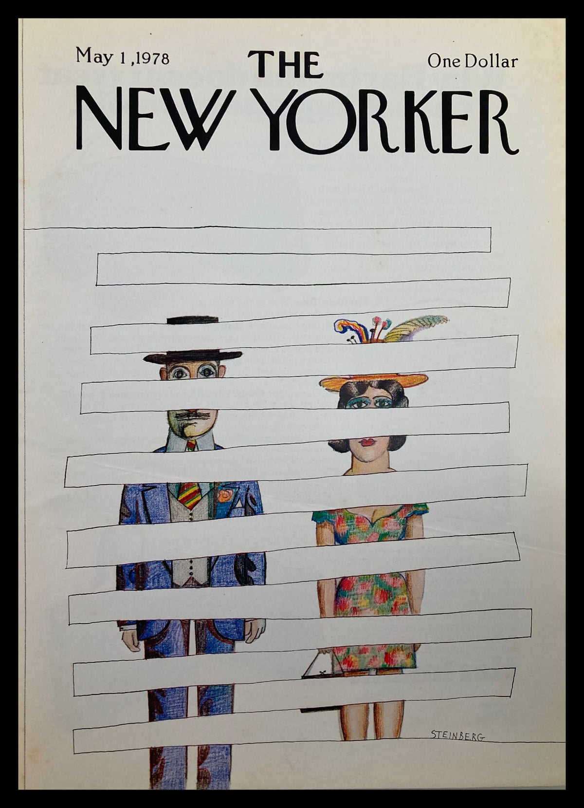 Cover of The New Yorker, May 1, 1978, featuring the artwork 'Spaces' by Saul Steinberg, depicting stylized characters behind horizontal stripes.