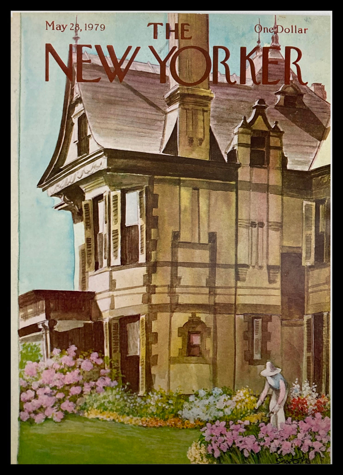 COVER ONLY The New Yorker May 28 1979 featuring the artwork 'Big House' by Charles Saxon, showcasing a historic house surrounded by vibrant flowers.