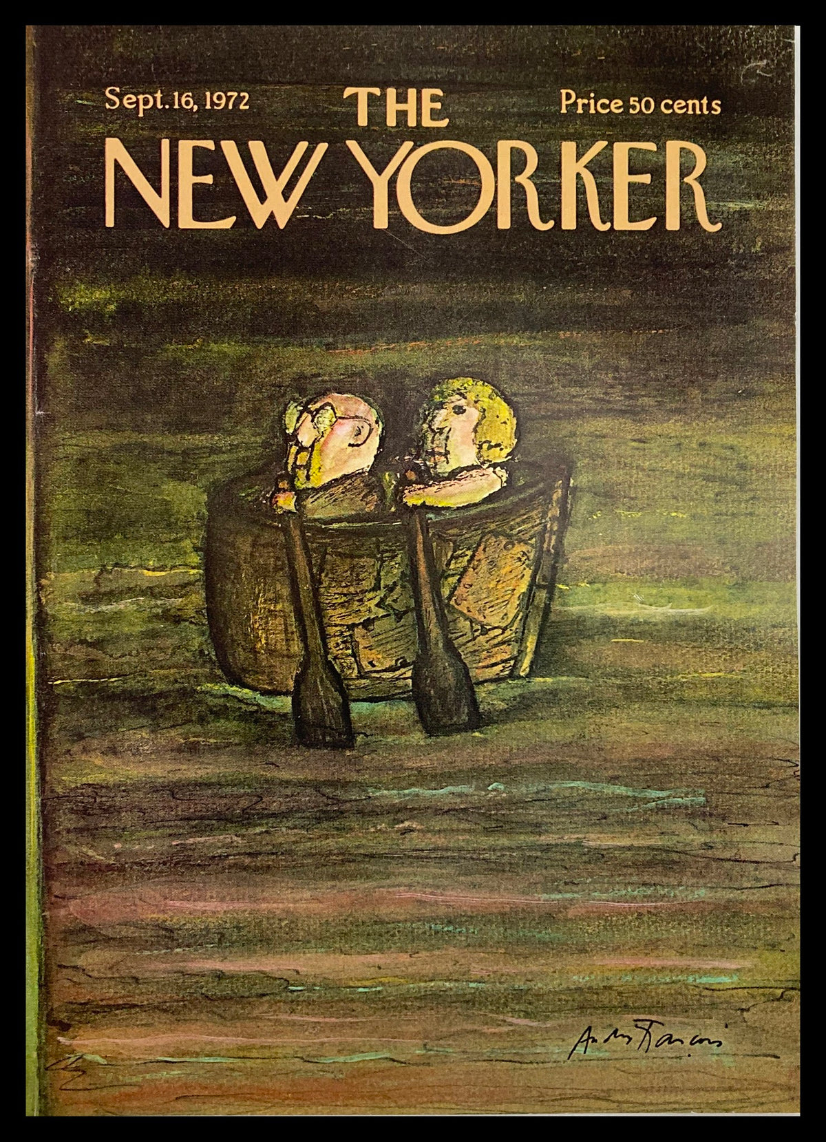 Cover only of The New Yorker magazine from September 16, 1972, featuring a couple in a boat, artwork by Francois. The cover displays the magazine title prominently and is marked with a price of 50 cents.