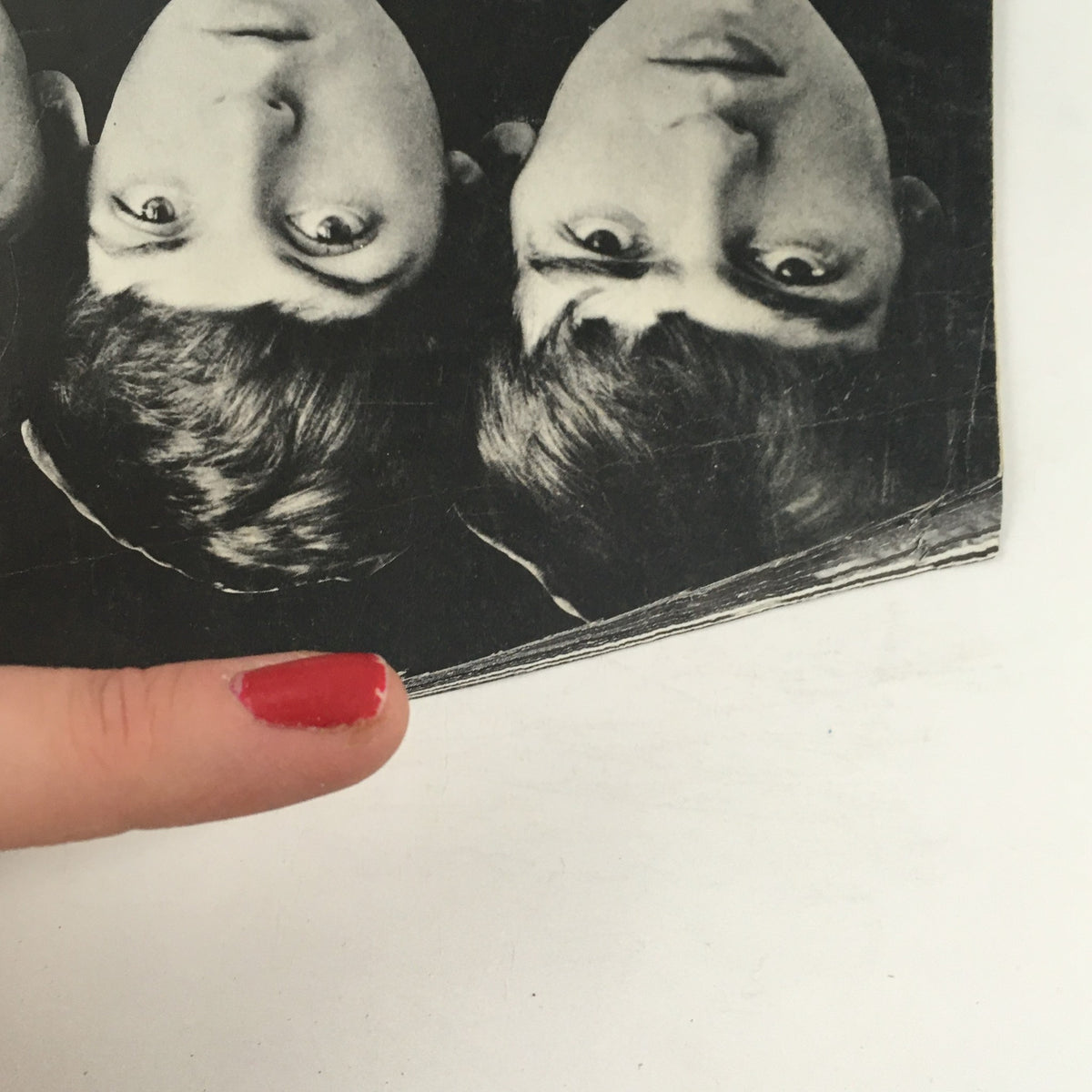 Close-up detail of The Beatles magazine cover by Norman Parkinson, 1964, highlighting a section with two faces of band members.