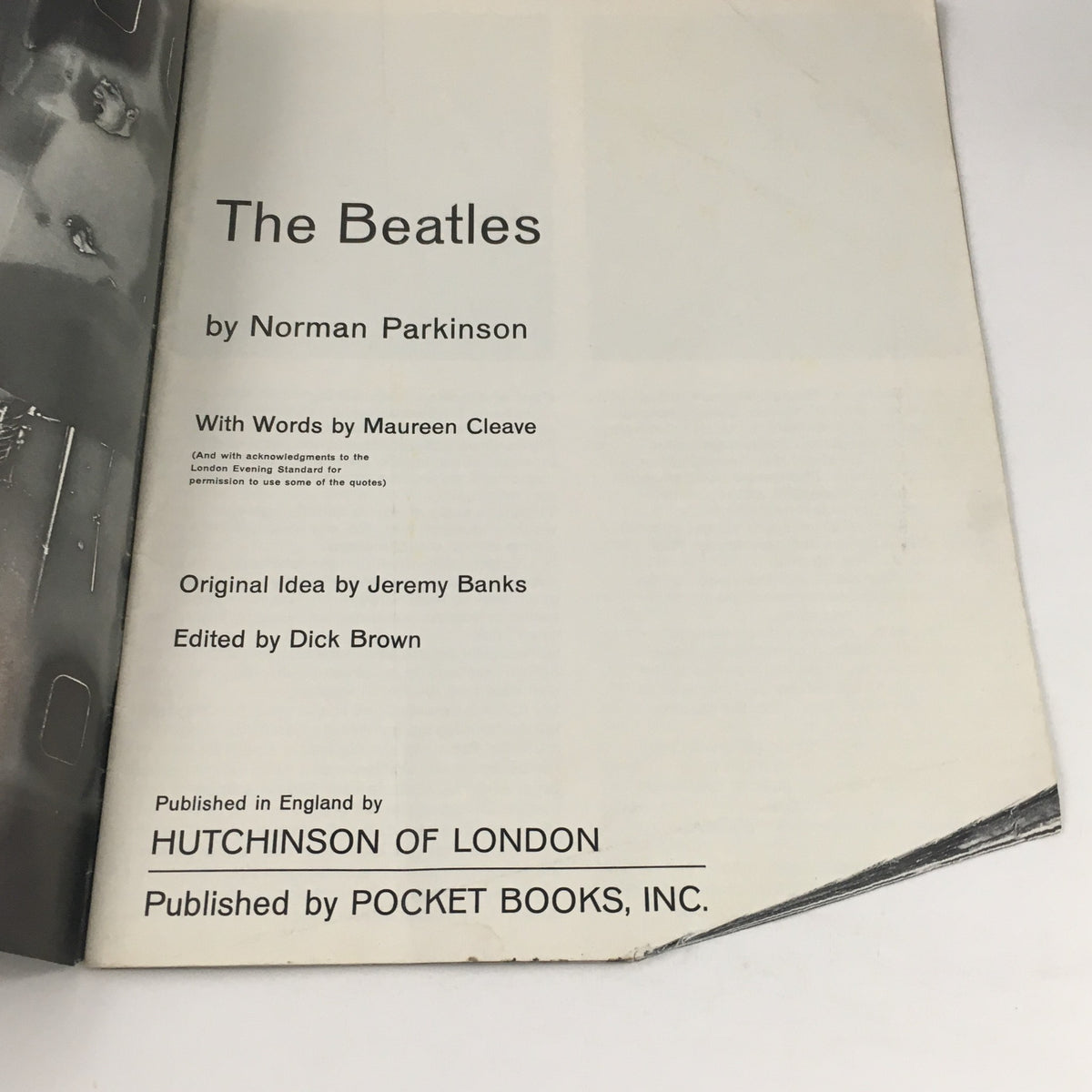 Inside page of The Beatles magazine by Norman Parkinson, 1964, displaying the title and publication information.