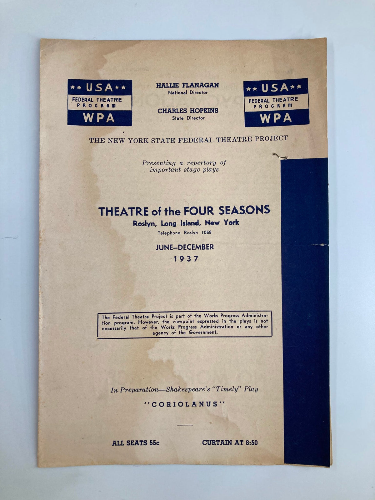 1937 Theatre of the Four Seasons Shakespeare's Timely Play Coriolanus