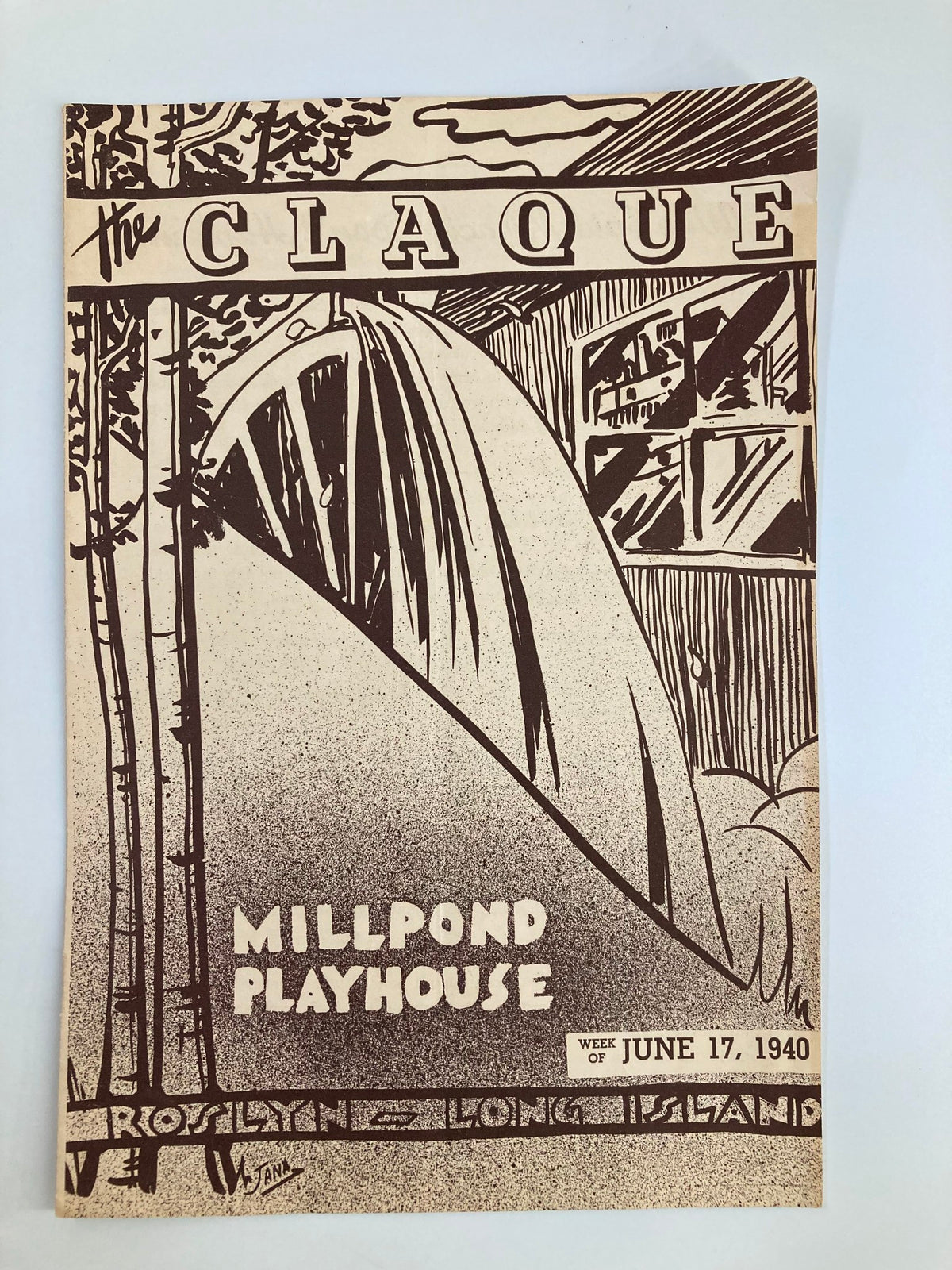 1940 The Claque Millpond Playhouse Playbill cover featuring artistic graphics and text, titled 'MILLPOND PLAYHOUSE', from the week of June 17, 1940.