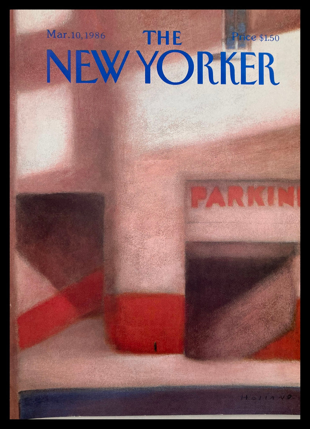 Cover of The New Yorker March 10 1986 by Brad Holland, featuring a parking theme with soft colors and abstract design.