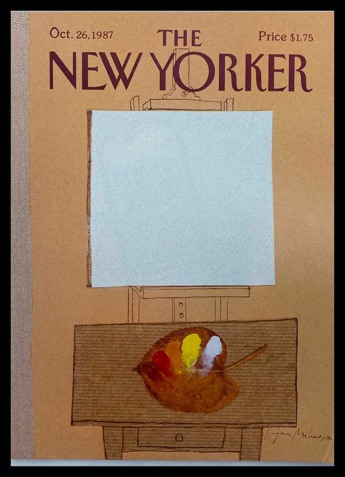 COVER ONLY The New Yorker October 26 1987 featuring the 'Blank Canvass' artwork by E. Mihaesco, showcasing a palette and easel design on vintage magazine cover.