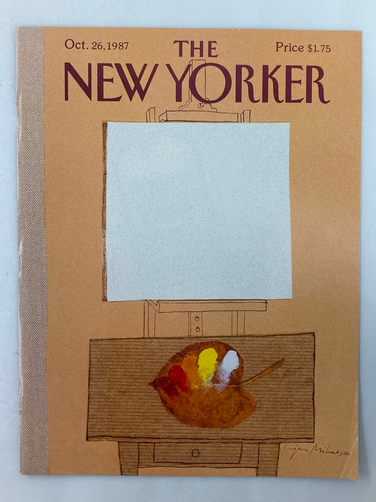 COVER ONLY The New Yorker October 26 1987 Blank Canvass by E. Mihaesco featuring an illustration of an easel and palette with paints.