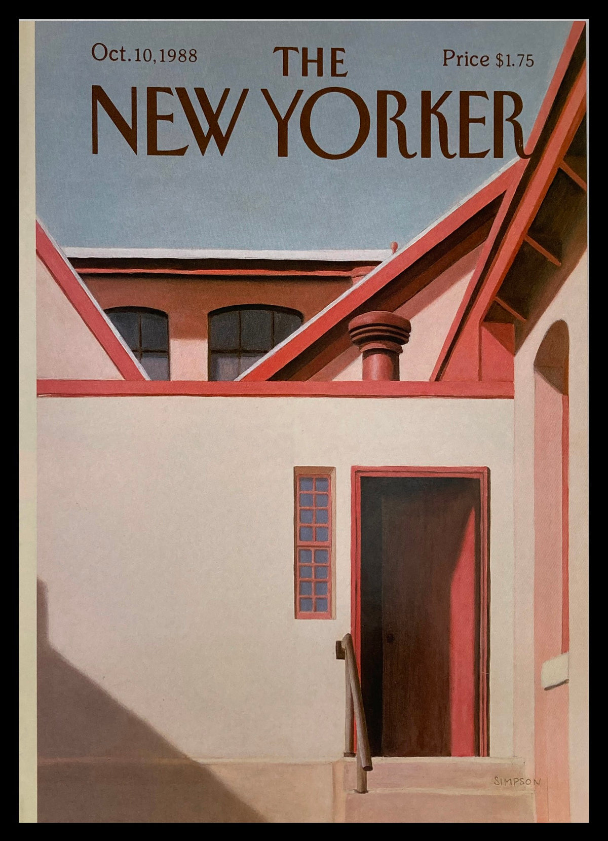 COVER ONLY The New Yorker October 10 1988 featuring Red Doors by Gretchen Simpson, showcasing a vibrant depiction of red doors against a contrasting building backdrop.