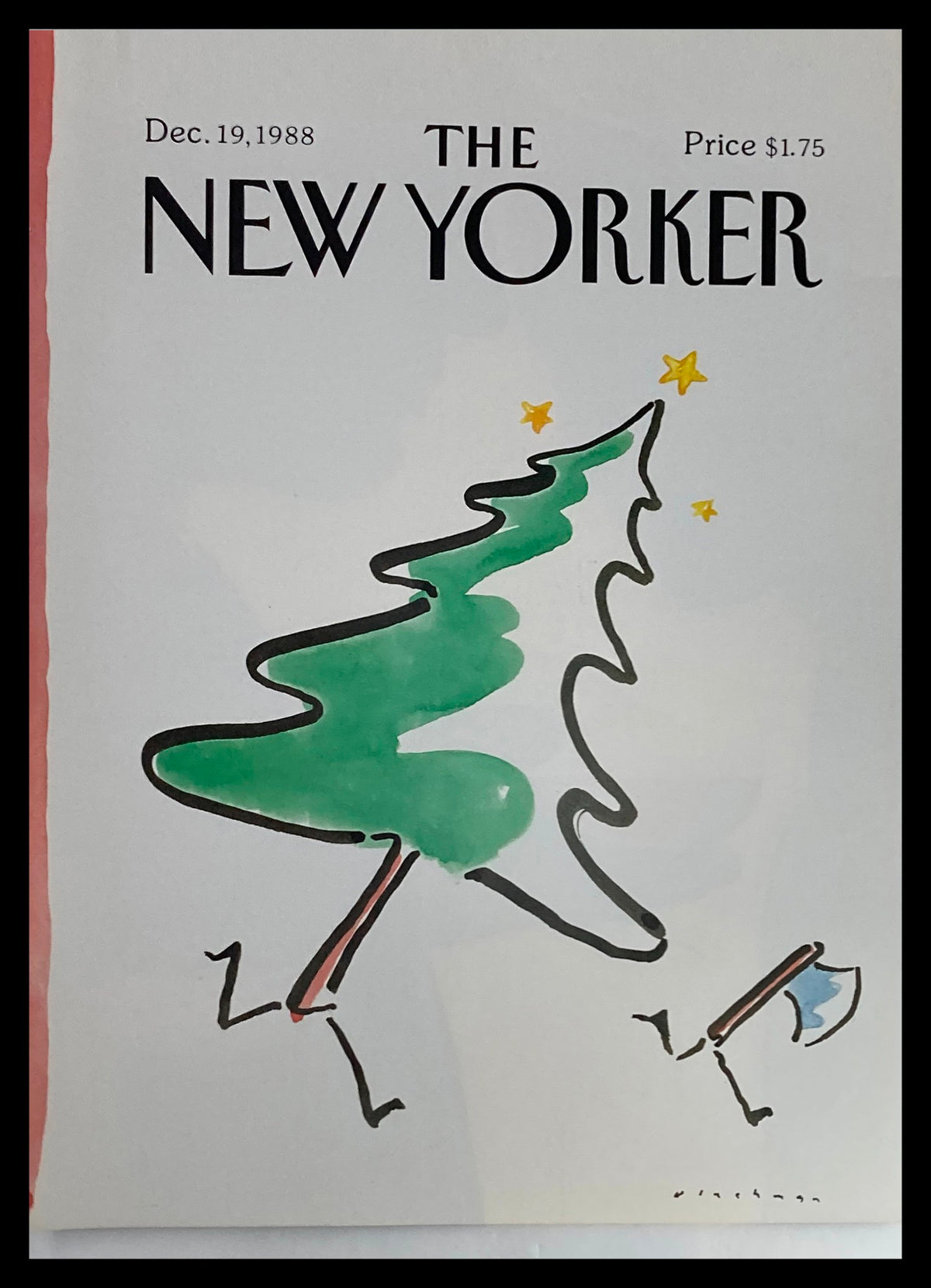 Cover of The New Yorker dated December 19, 1988, featuring a whimsical illustration of a tree and an ax by Edward Blechman, perfect for collectors of vintage magazine art.