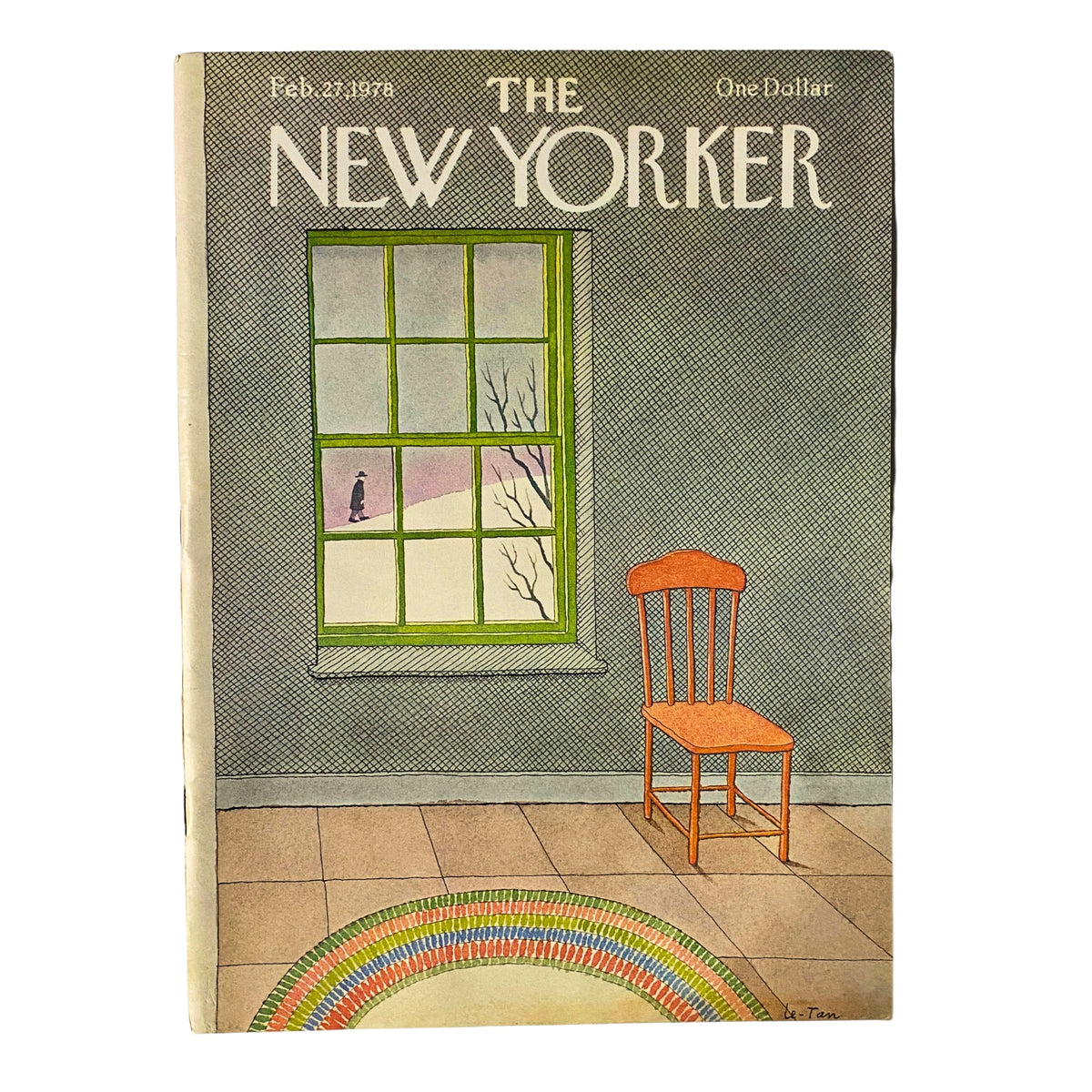 Cover of The New Yorker magazine, February 27, 1978, featuring a captivating illustration by Pierre Le-Tan, depicting an empty room with a chair and a window showing a winter landscape.